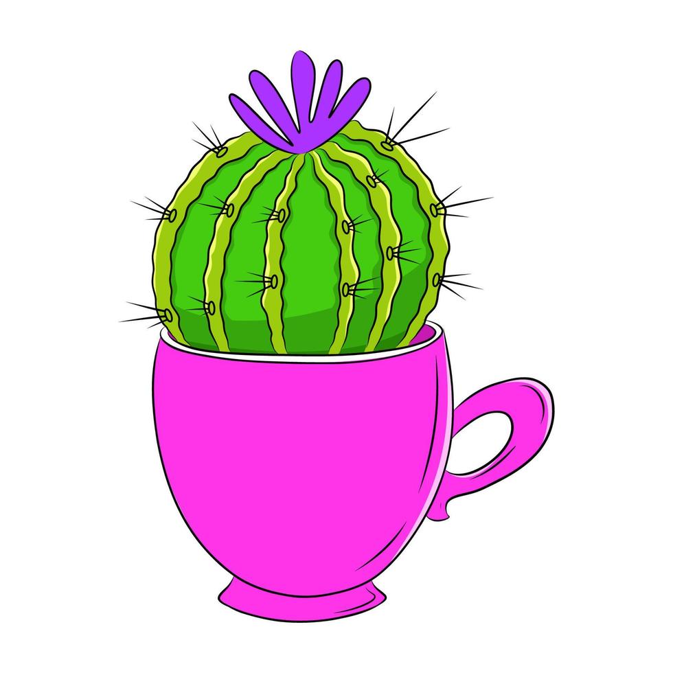 ensemble d'illustrations colorées de doodle de cactus. vecteur