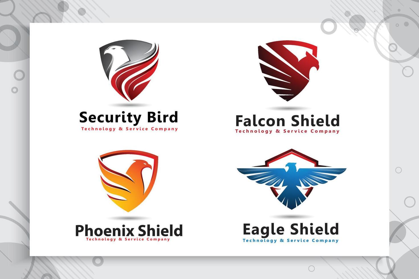 définir une collection de conceptions de logo vectoriel de bouclier d'aigle avec un style moderne pour une entreprise de technologie, illustration de bouclier d'oiseau pour un logiciel de cybersécurité.