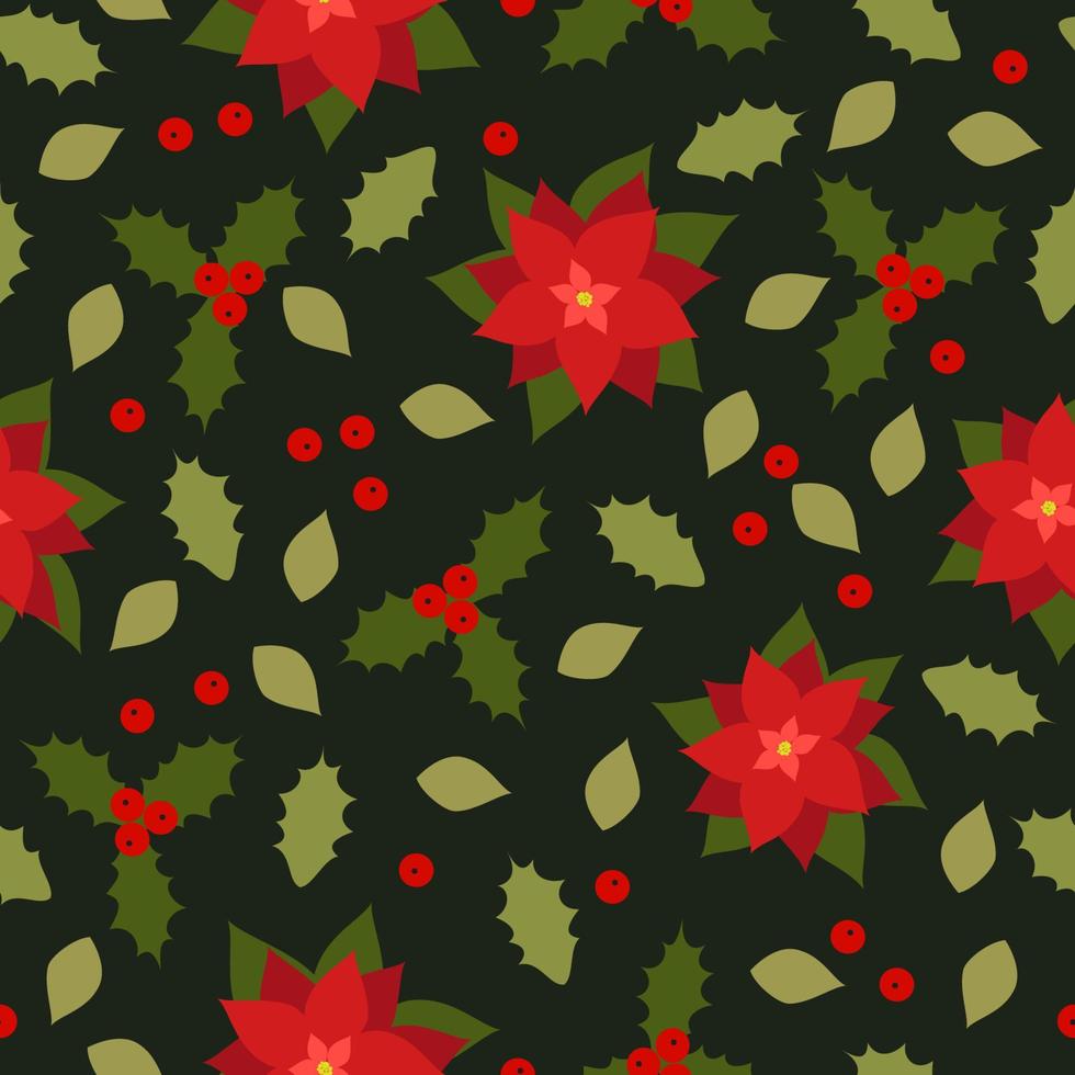 poinsettia d'hiver de noël et fleurs de houx. arrière-plan transparent. motif floral imprimé en vecteur. eps10 vecteur