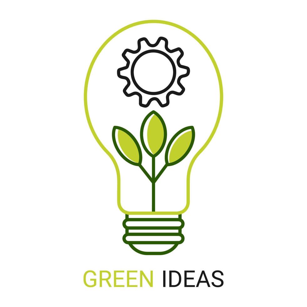 ampoule verte avec symbole de pousse de feuille. esg, énergie verte et industrie durable. icône de contour plat. illustration de conception de logo vectoriel. vecteur