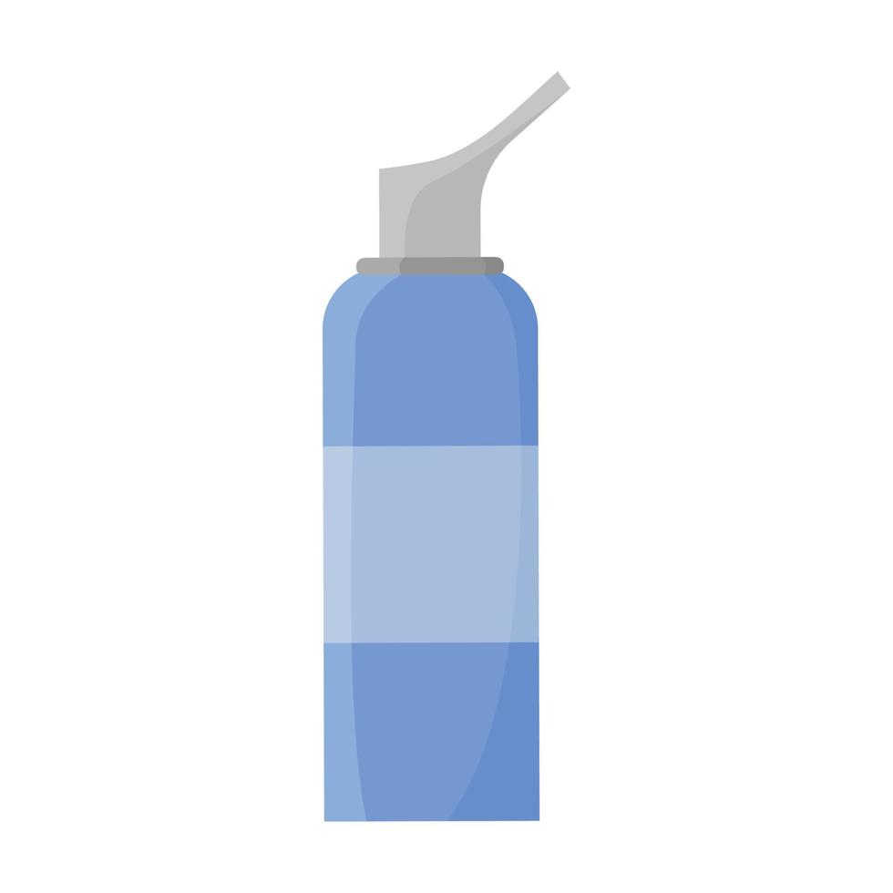 modèle de bouteille de pulvérisation nasale. pulvérisateur plat isolé sur fond blanc. aérosol de pharmacie pour le traitement de la rhinite. illustration vectorielle d'objet d'emballage médical vecteur