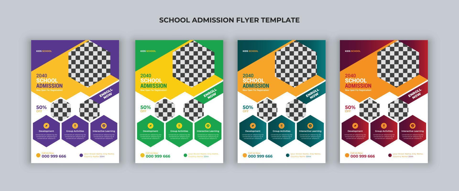 conception de flyer d'admission à l'école. modèle de conception de dépliant ou d'affiche d'admission à l'école pour les enfants et modèle de dépliant pour enfants d'admission à l'école en ligne. vecteur