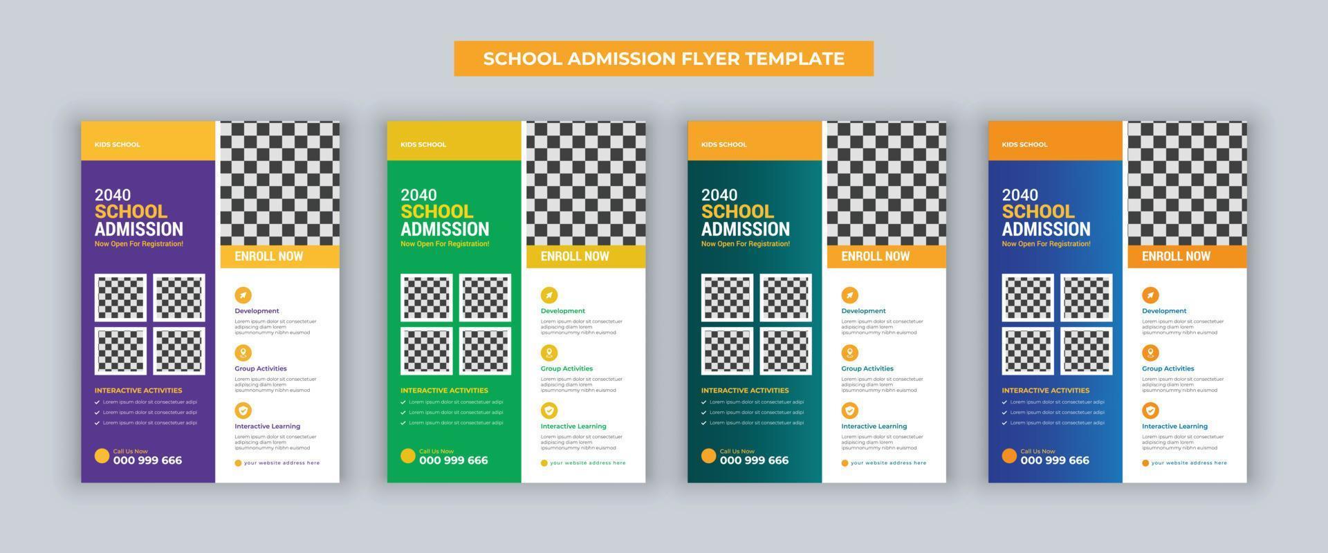 modèle de conception de flyer ou d'affiche d'admission à l'éducation scolaire et modèle de flyer d'admission à l'école en ligne pour enfants. vecteur