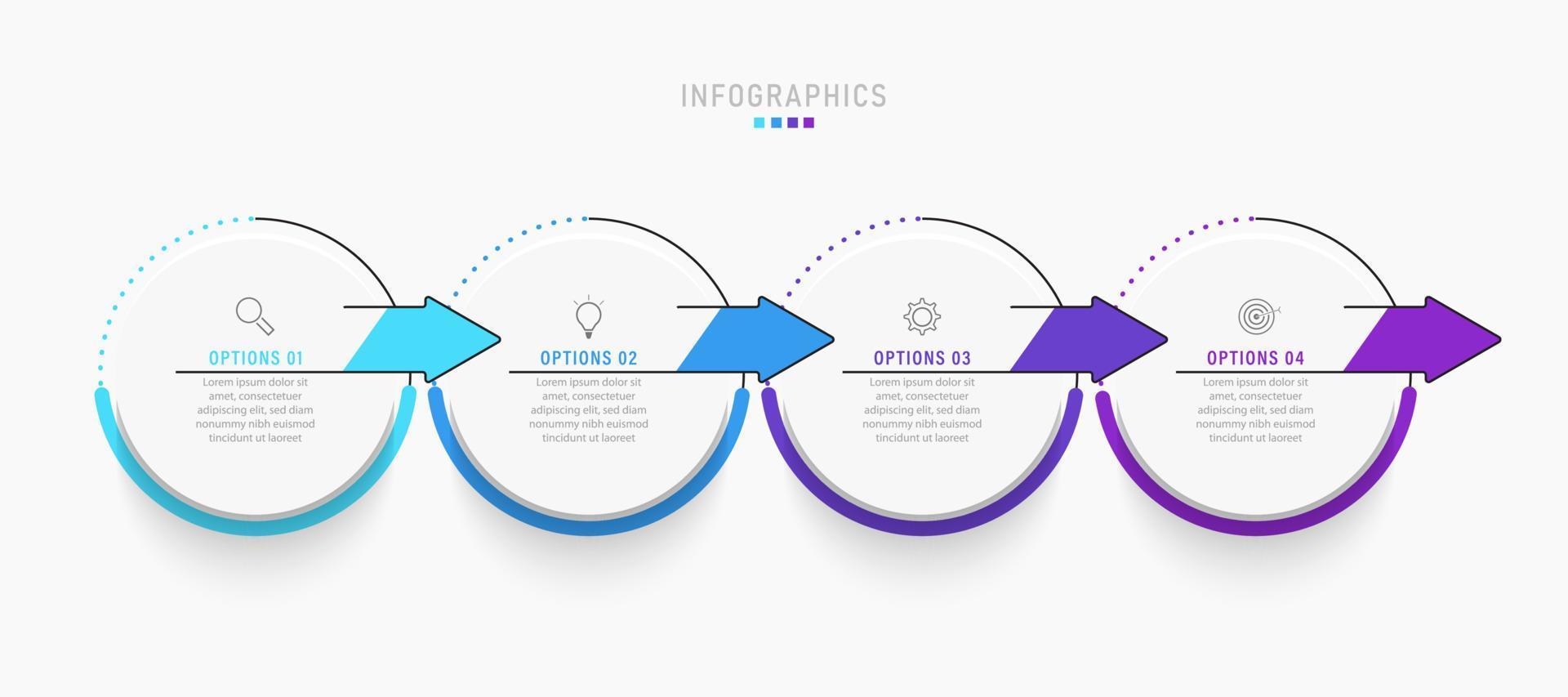 modèle de conception d'étiquettes infographiques vectorielles avec icônes et 4 options ou étapes. peut être utilisé pour le diagramme de processus, les présentations, la mise en page du flux de travail, la bannière, l'organigramme, le graphique d'informations. vecteur