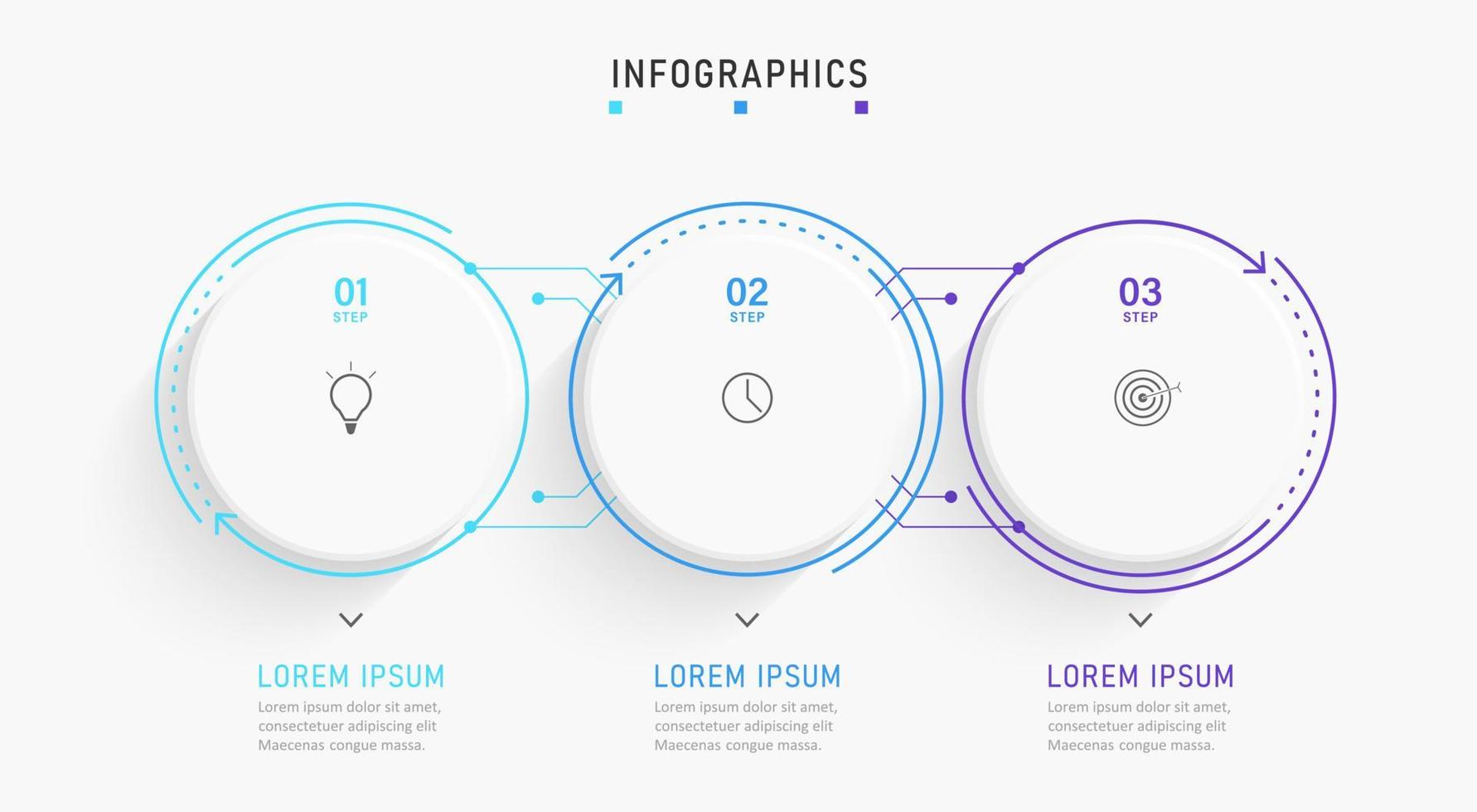 modèle de conception d'étiquettes infographiques vectorielles avec icônes et 3 options ou étapes. peut être utilisé pour le diagramme de processus, les présentations, la mise en page du flux de travail, la bannière, l'organigramme, le graphique d'informations. vecteur