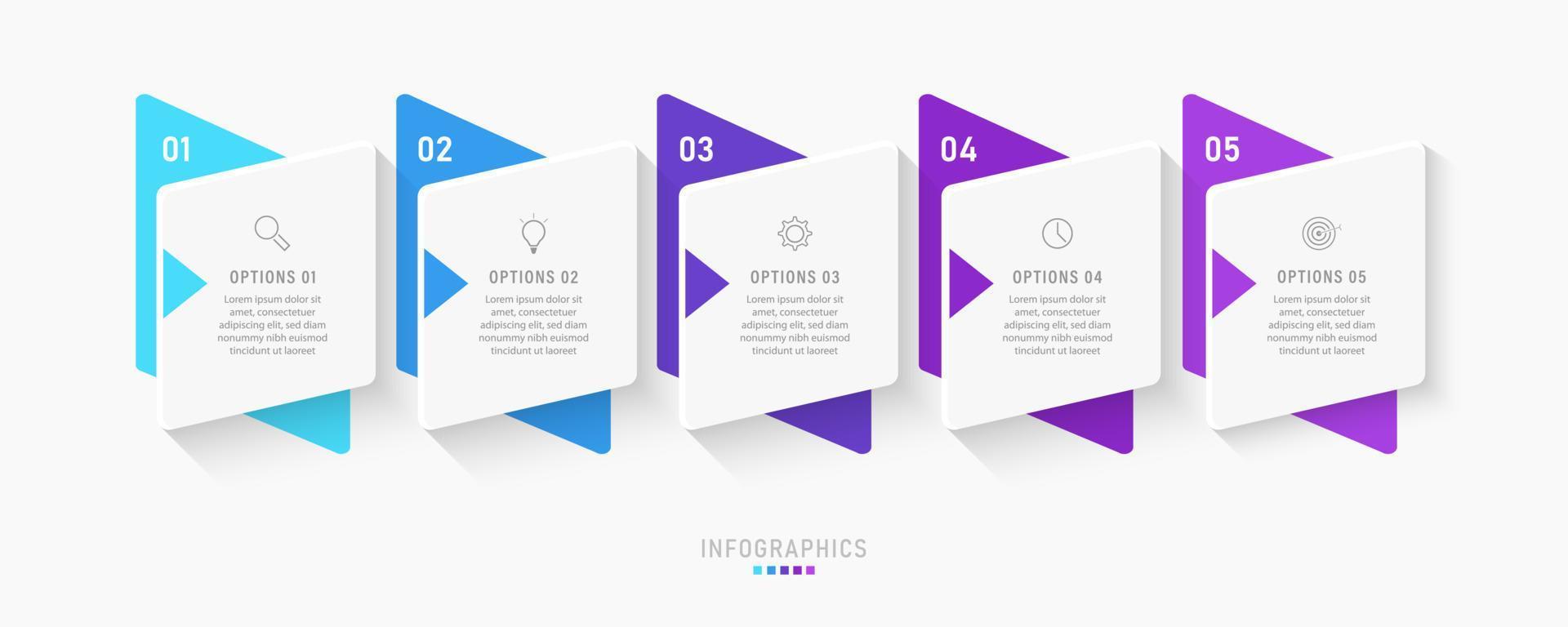 modèle de conception d'étiquettes infographiques vectorielles avec icônes et 5 options ou étapes. peut être utilisé pour le diagramme de processus, les présentations, la mise en page du flux de travail, la bannière, l'organigramme, le graphique d'informations. vecteur