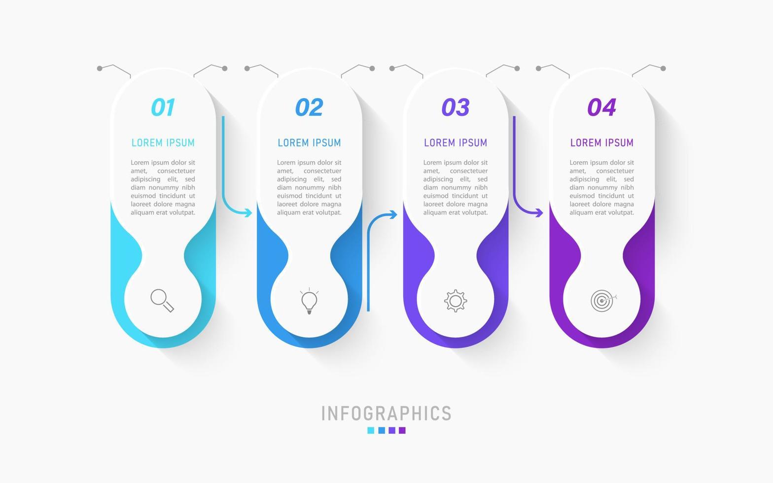 modèle de conception d'étiquettes infographiques vectorielles avec icônes et 4 options ou étapes. peut être utilisé pour le diagramme de processus, les présentations, la mise en page du flux de travail, la bannière, l'organigramme, le graphique d'informations. vecteur