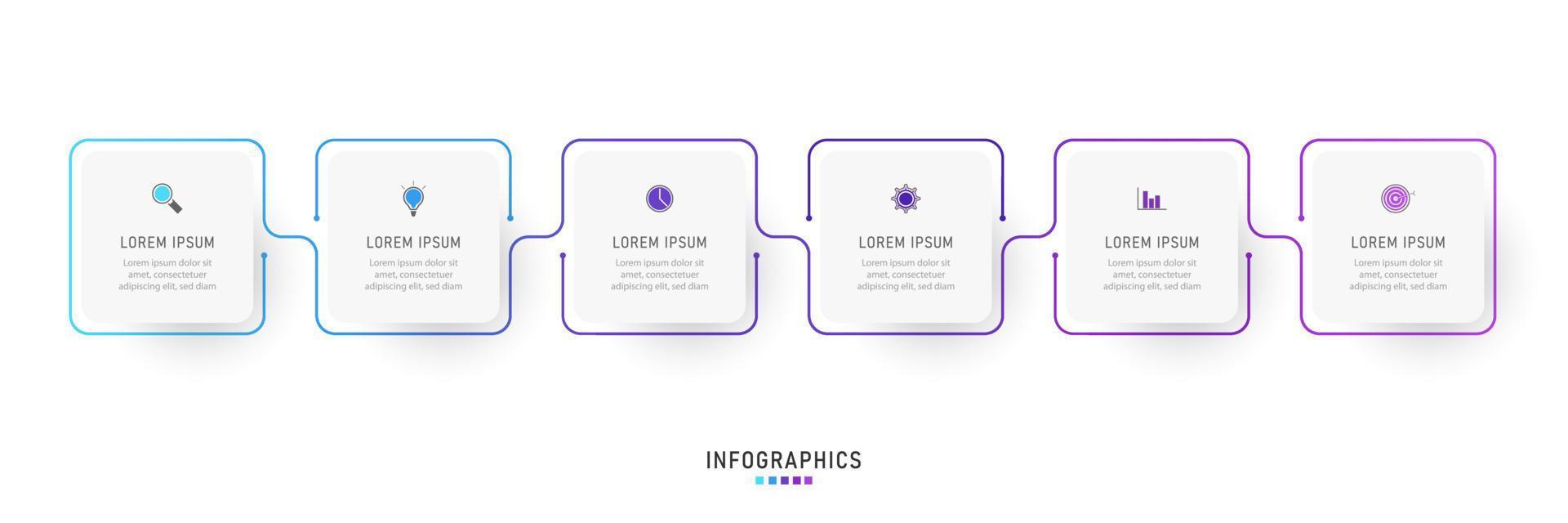 modèle de conception d'étiquettes infographiques vectorielles avec icônes et 6 options ou étapes. peut être utilisé pour le diagramme de processus, les présentations, la mise en page du flux de travail, la bannière, l'organigramme, le graphique d'informations. vecteur