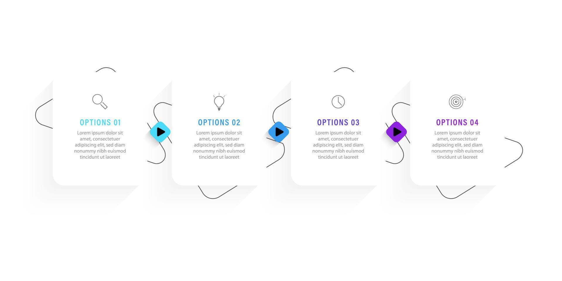 modèle de conception d'étiquettes infographiques vectorielles avec icônes et 4 options ou étapes. peut être utilisé pour le diagramme de processus, les présentations, la mise en page du flux de travail, la bannière, l'organigramme, le graphique d'informations. vecteur