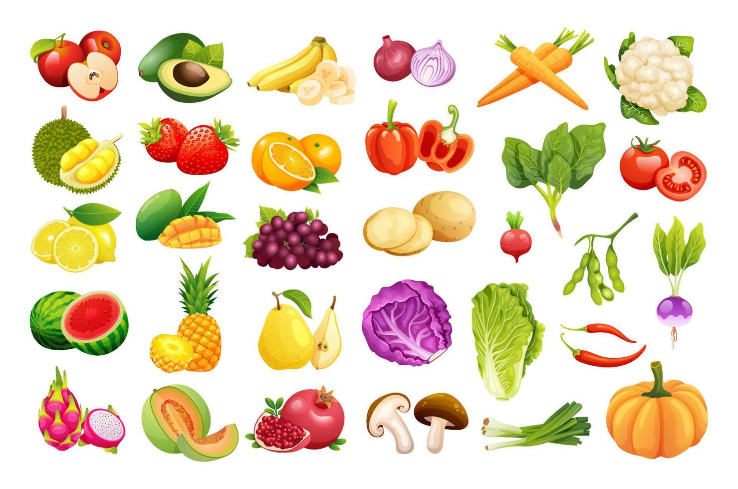 ensemble d'illustration vectorielle de fruits et légumes frais vecteur