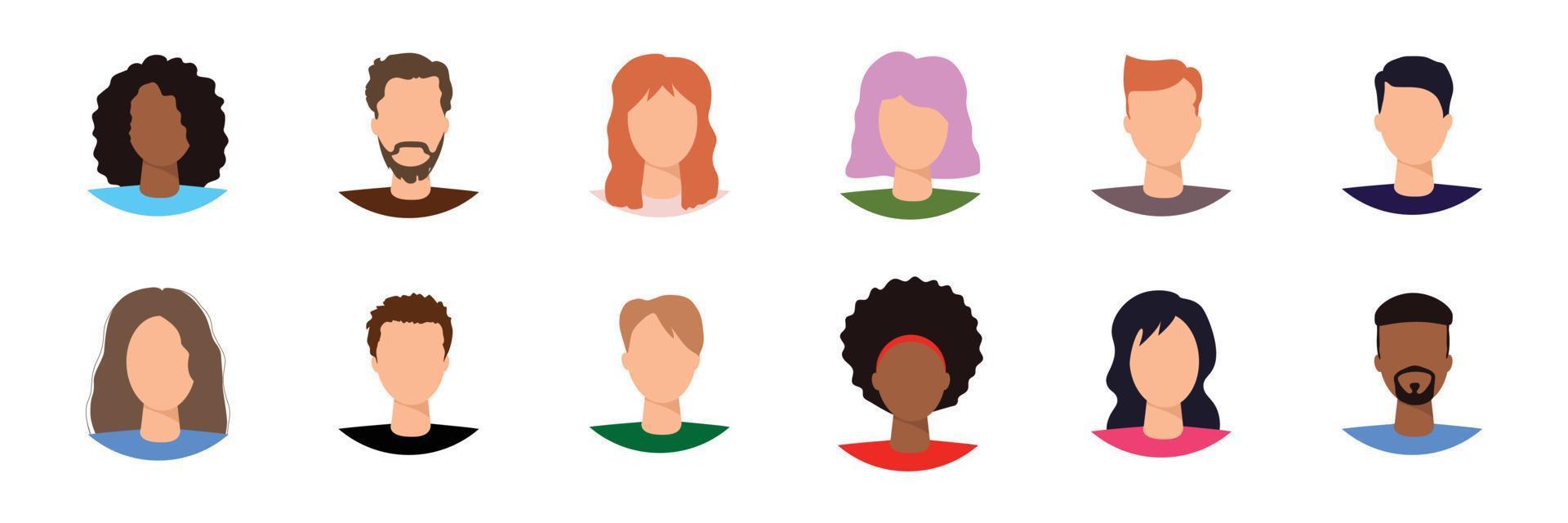avatars de visages masculins et féminins. ensemble d'icônes vectorielles de style plat vecteur
