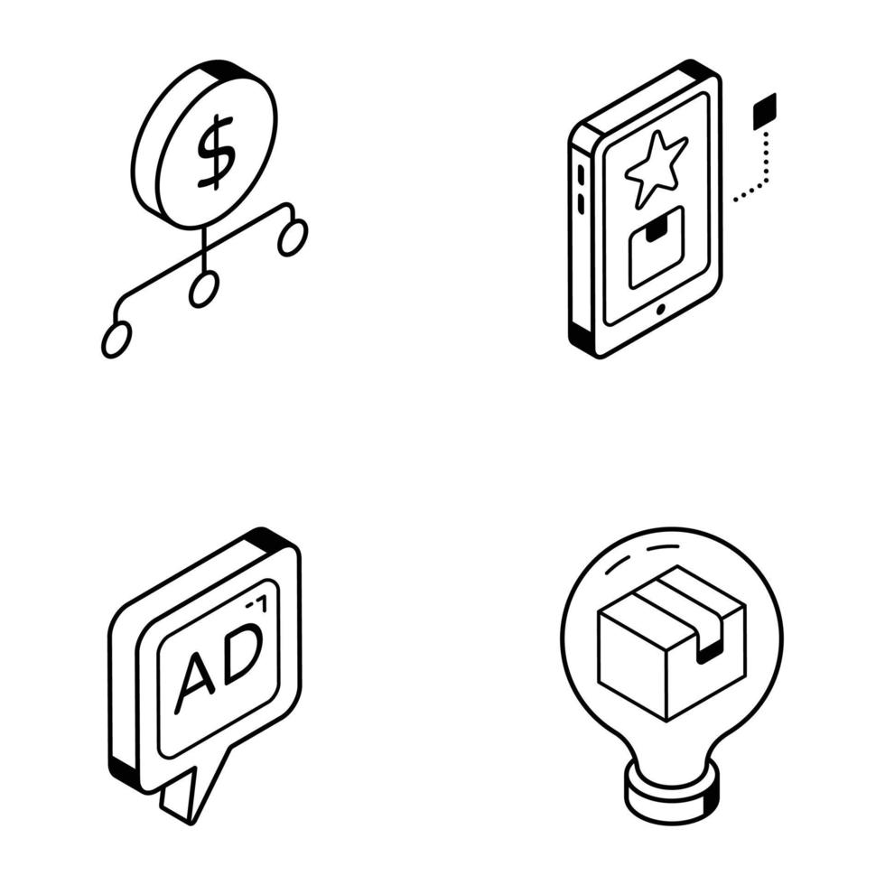 collection d'icônes de contour de services de produits vecteur