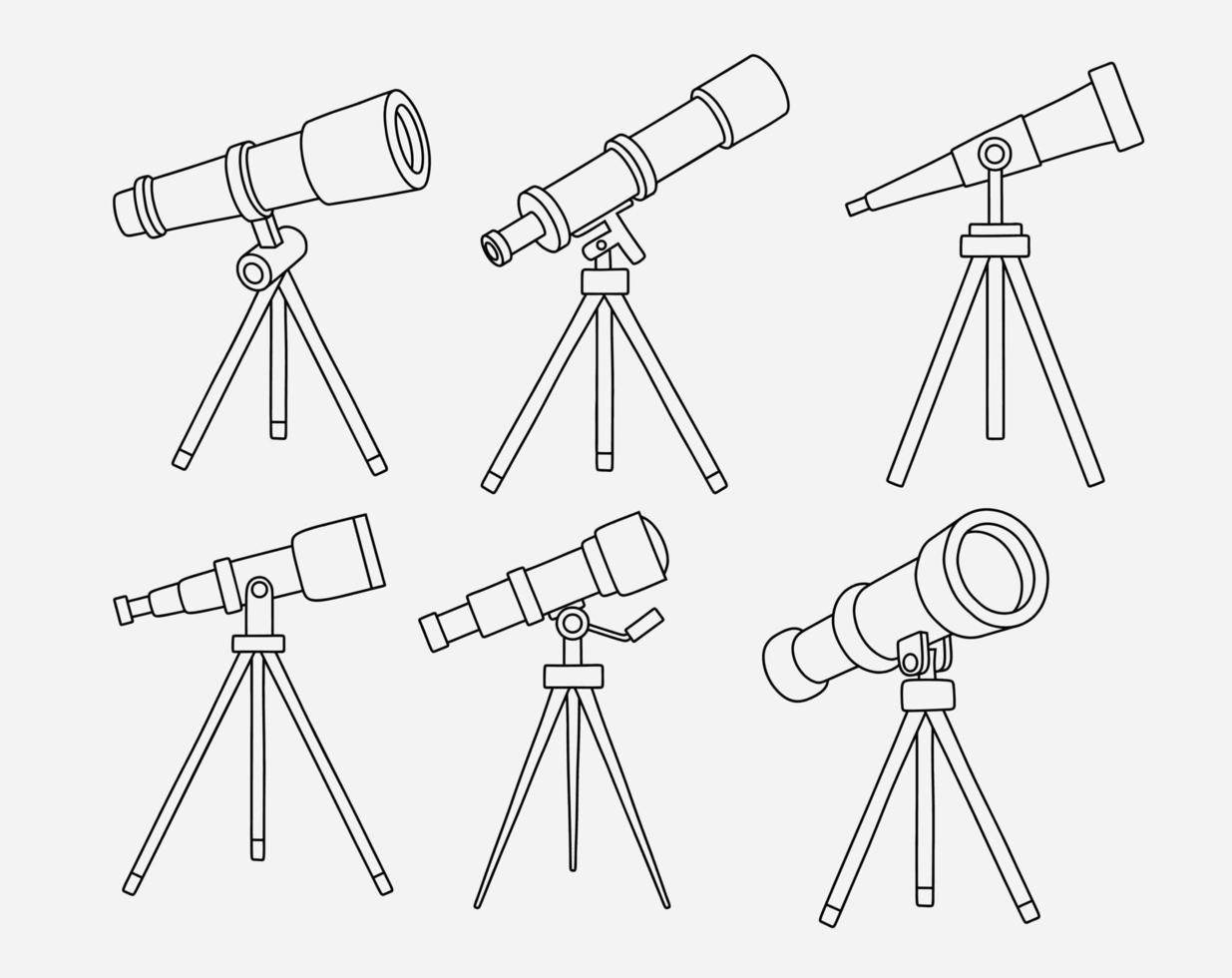 ensemble d'icônes de télescope dans le style de contour sur fond blanc vecteur