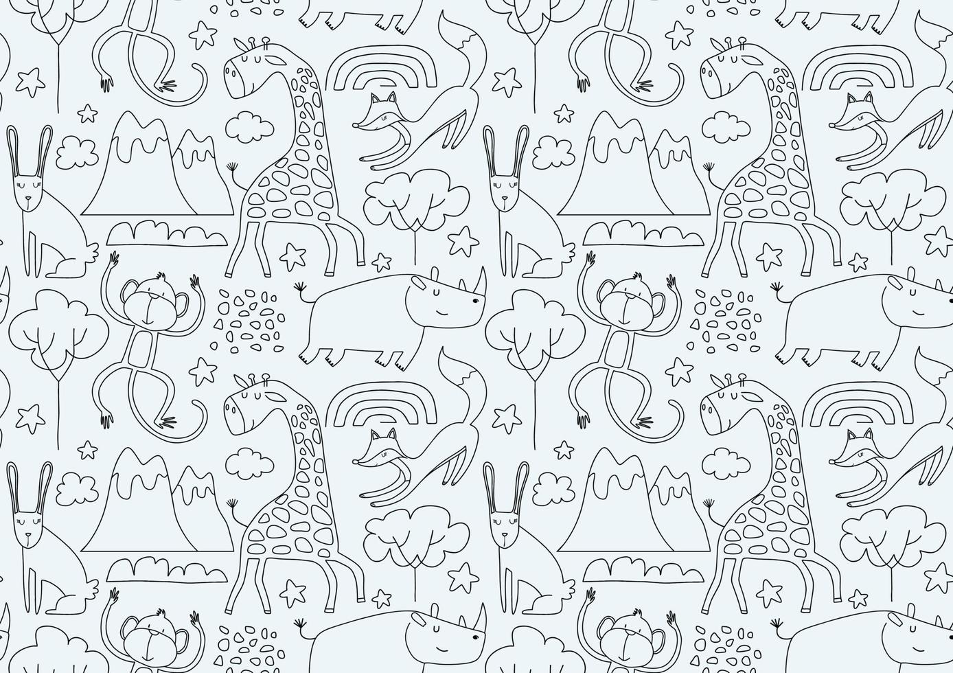 Joli motif sans couture avec dessin au trait d'animaux sauvages. vecteur