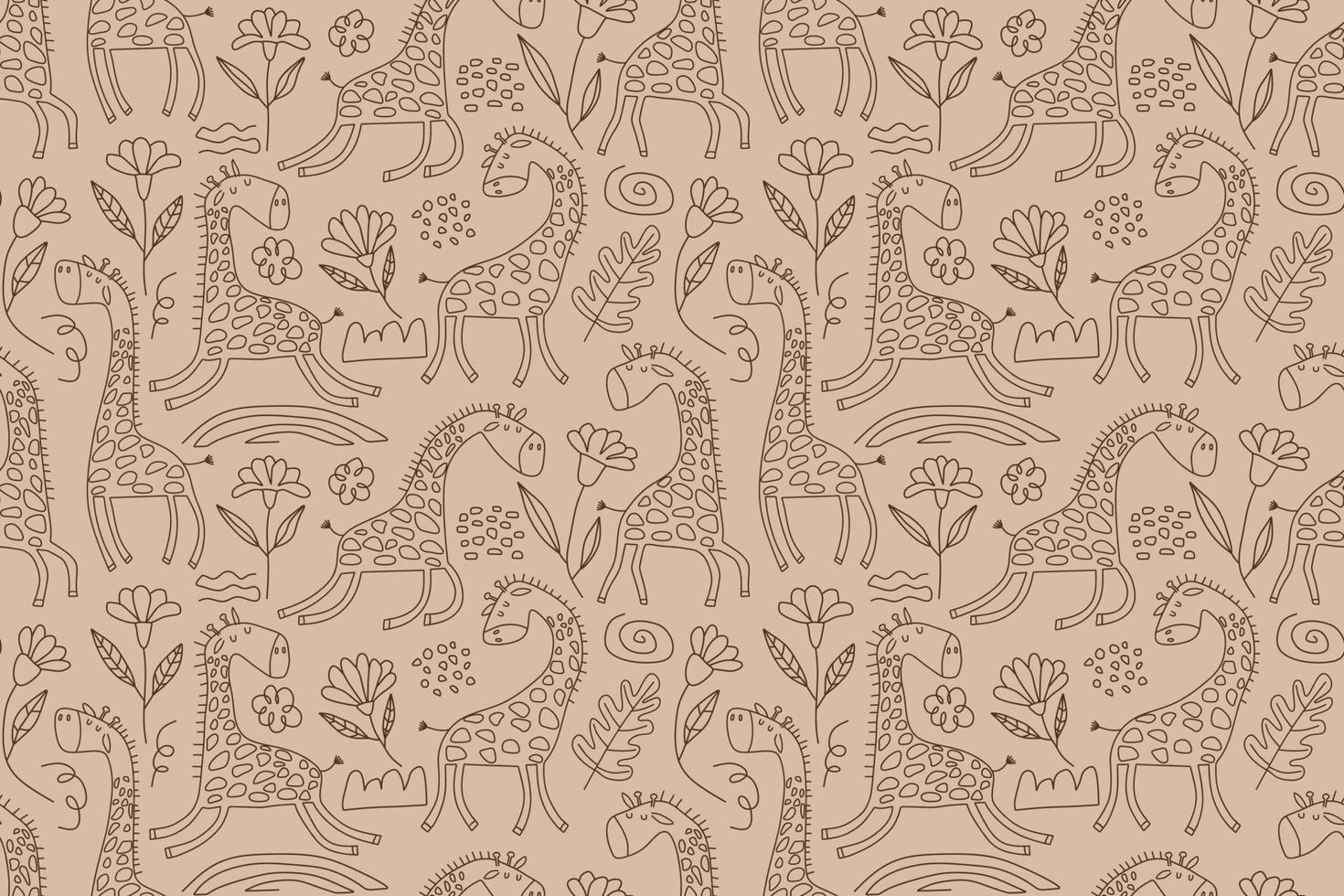 Joli motif sans couture avec dessin au trait d'animaux sauvages. vecteur