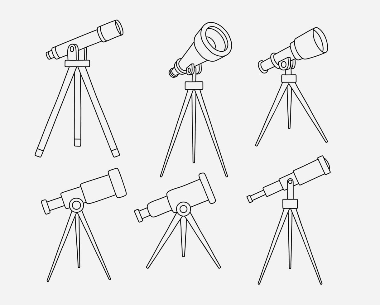 ensemble d'icônes de télescope dans le style de contour sur fond blanc vecteur