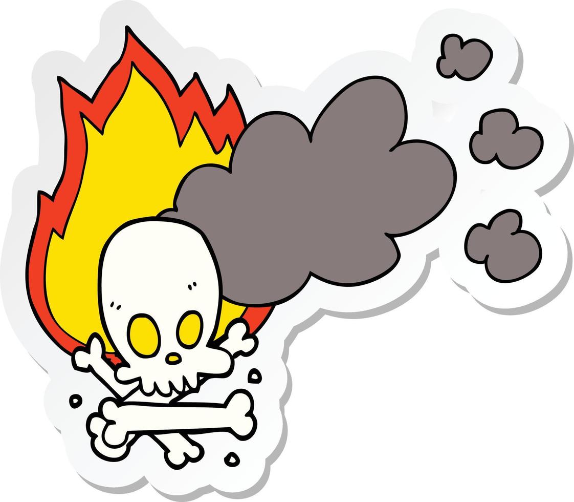 autocollant d'un dessin animé spooky brûlant des os vecteur