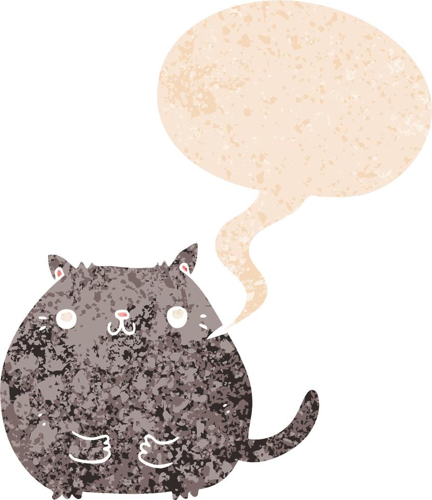 chat de dessin animé et bulle de dialogue dans un style texturé rétro vecteur
