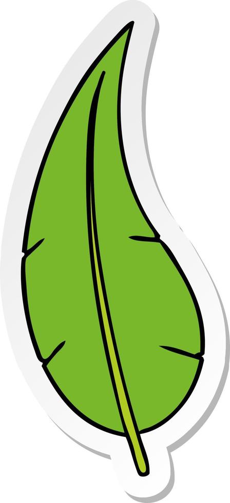 autocollant dessin animé doodle d'une longue feuille verte vecteur