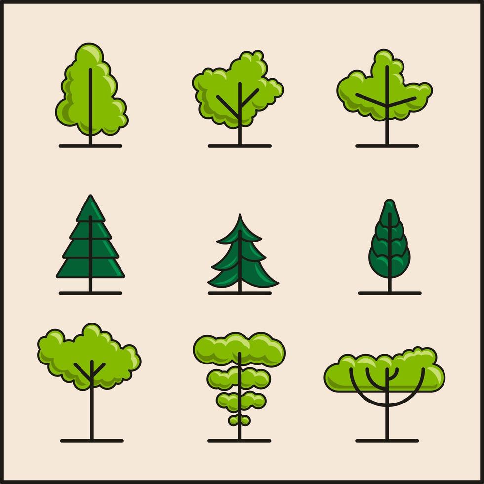 ensemble d'icônes d'arbres linéaires. collection de panneaux linéaires d'arbres de forêt, de parc et de jardin. symboles de contour d'arbre géométriques simples pour l'entourage. vecteur