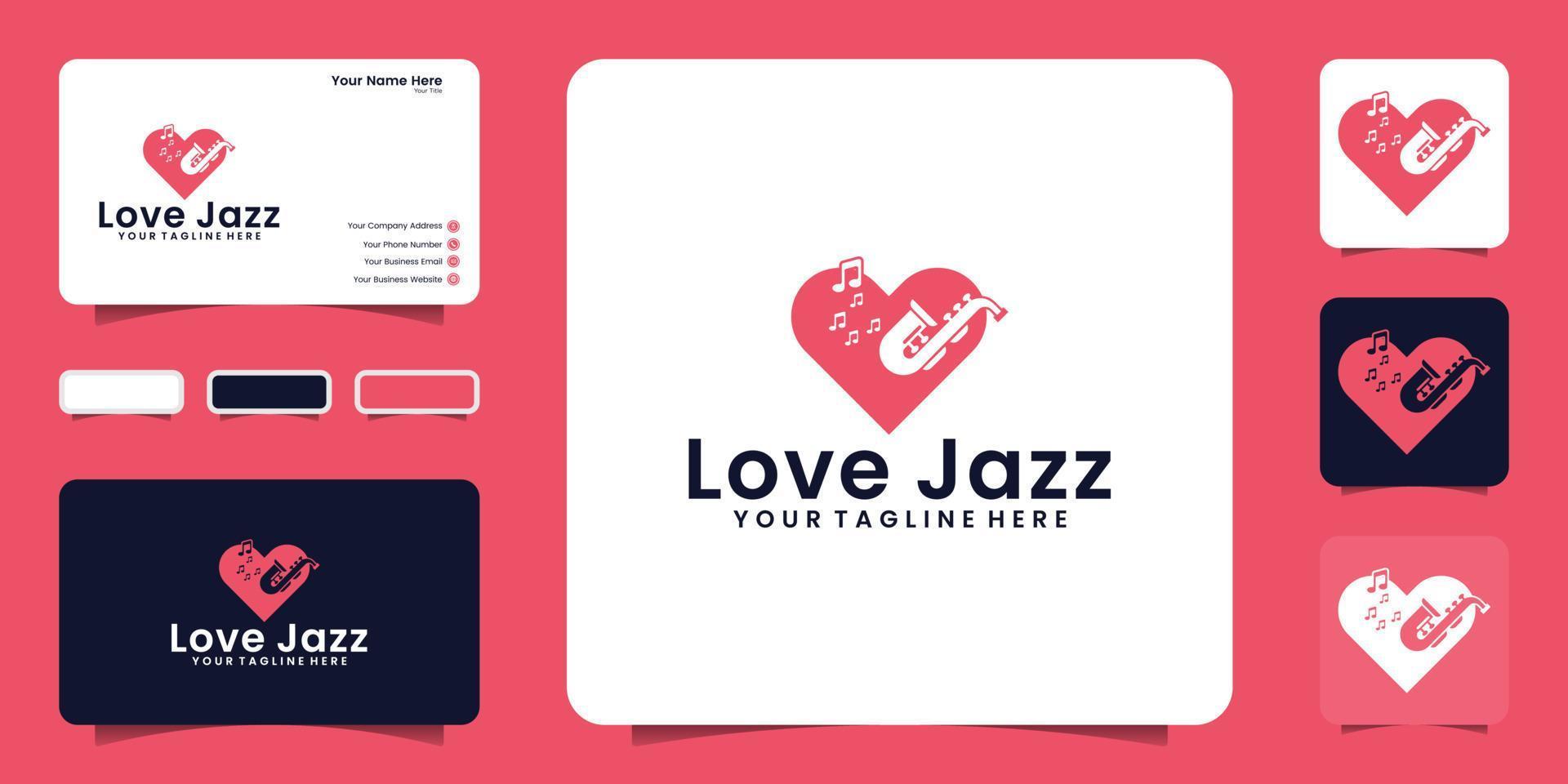 inspiration de conception de logo d'amour de musique jazz et carte de visite vecteur