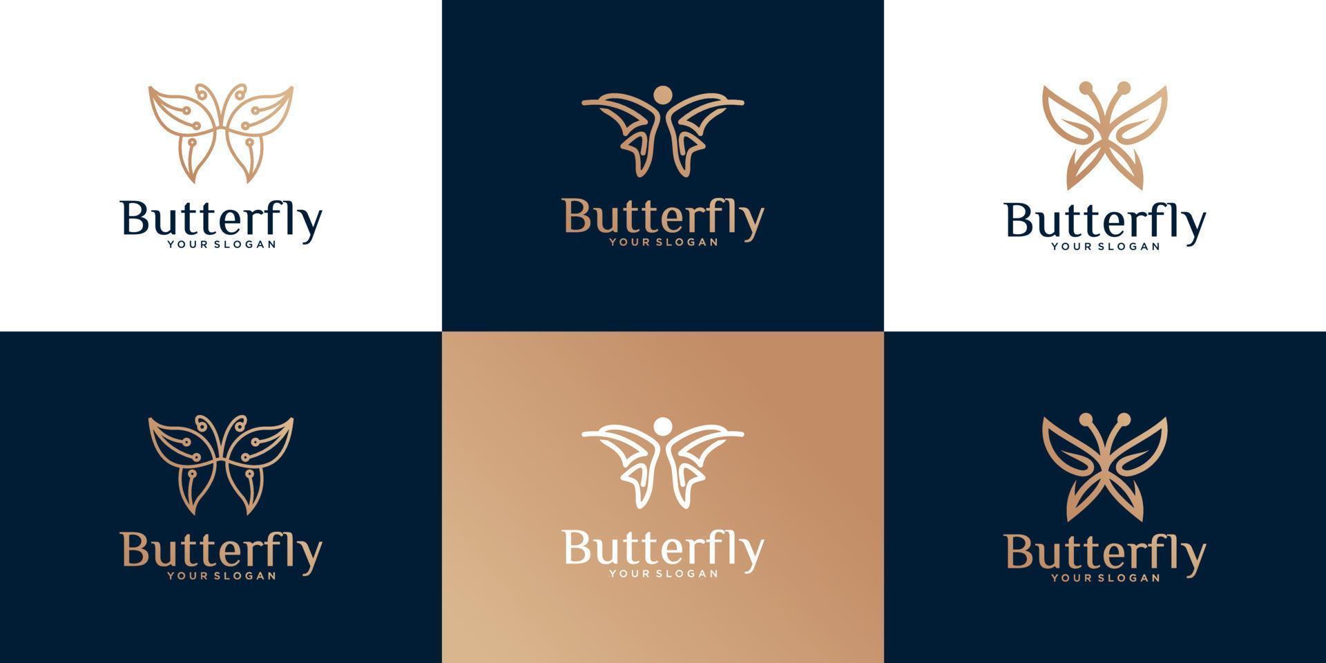 une collection de logos de papillons dans un style d'art en ligne vecteur