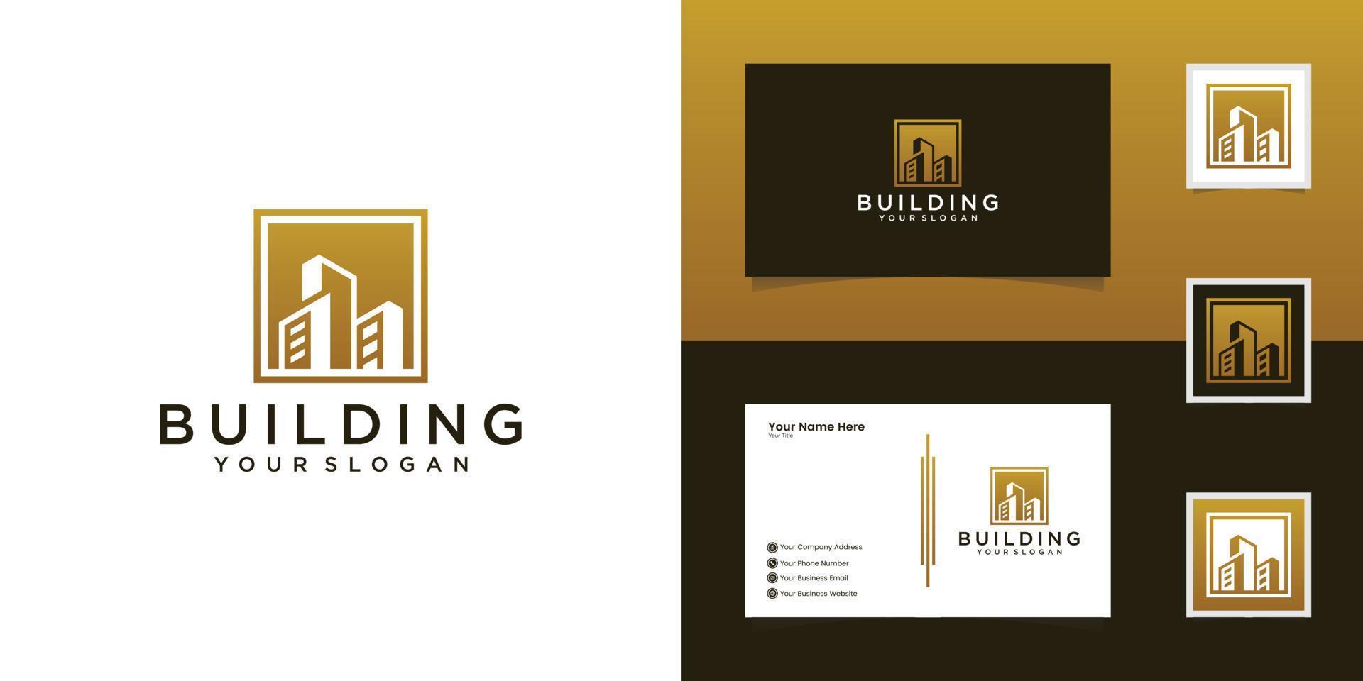 logo de construction de bâtiments, modèle de conception moderne, unique et propre et carte de visite vecteur