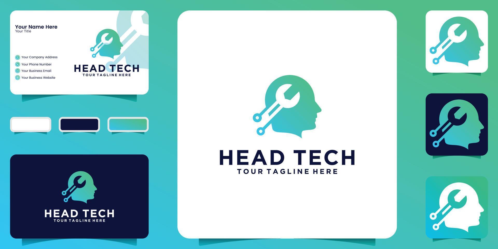 conception de logo fix technologie tête humaine carte de visite et conception de modèle vecteur