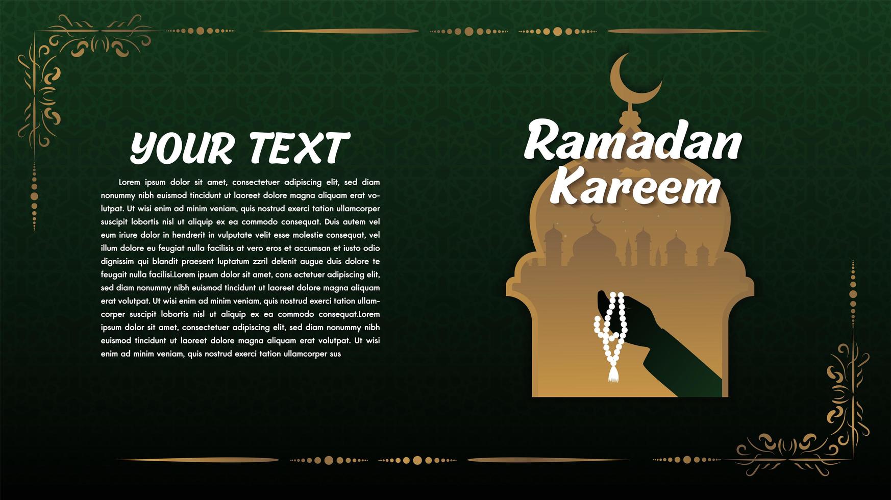 ramadan kareem vert et or avec mosquée vecteur