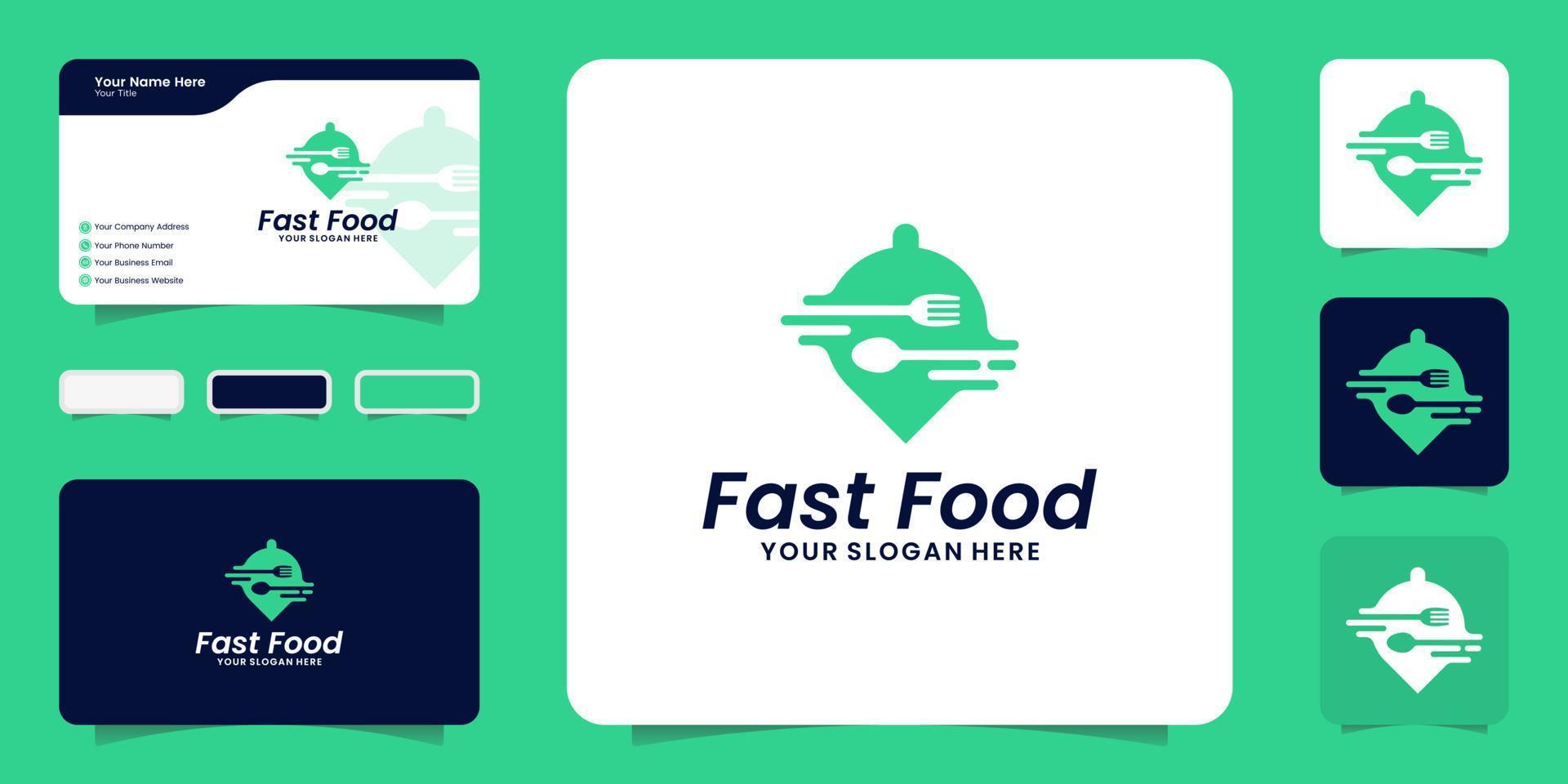 restauration rapide logo restaurant commande de nourriture et inspiration de carte de visite vecteur