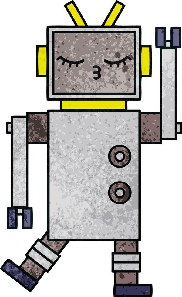 robot de dessin animé de texture grunge rétro vecteur