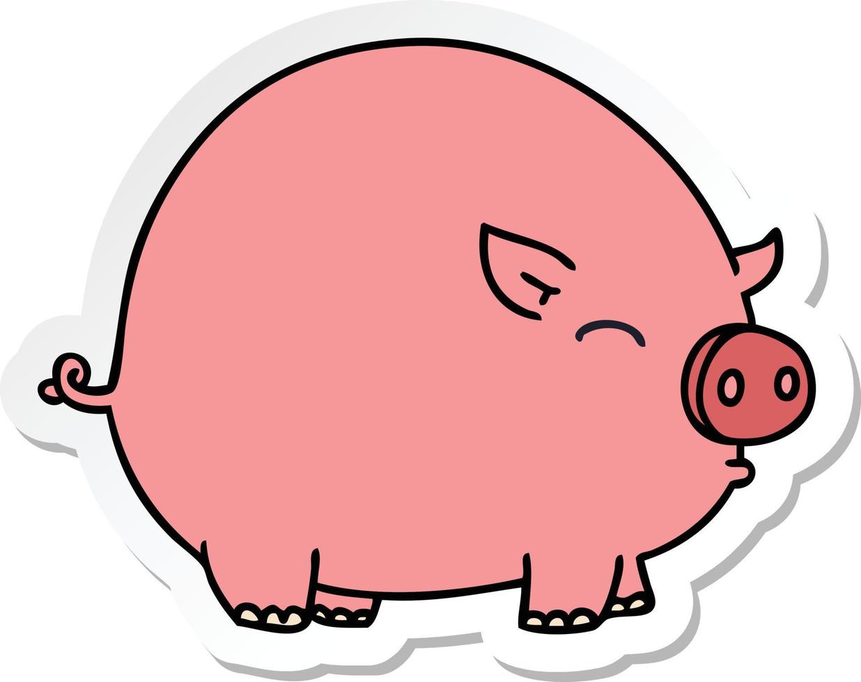 autocollant d'un cochon de dessin animé dessiné à la main excentrique vecteur