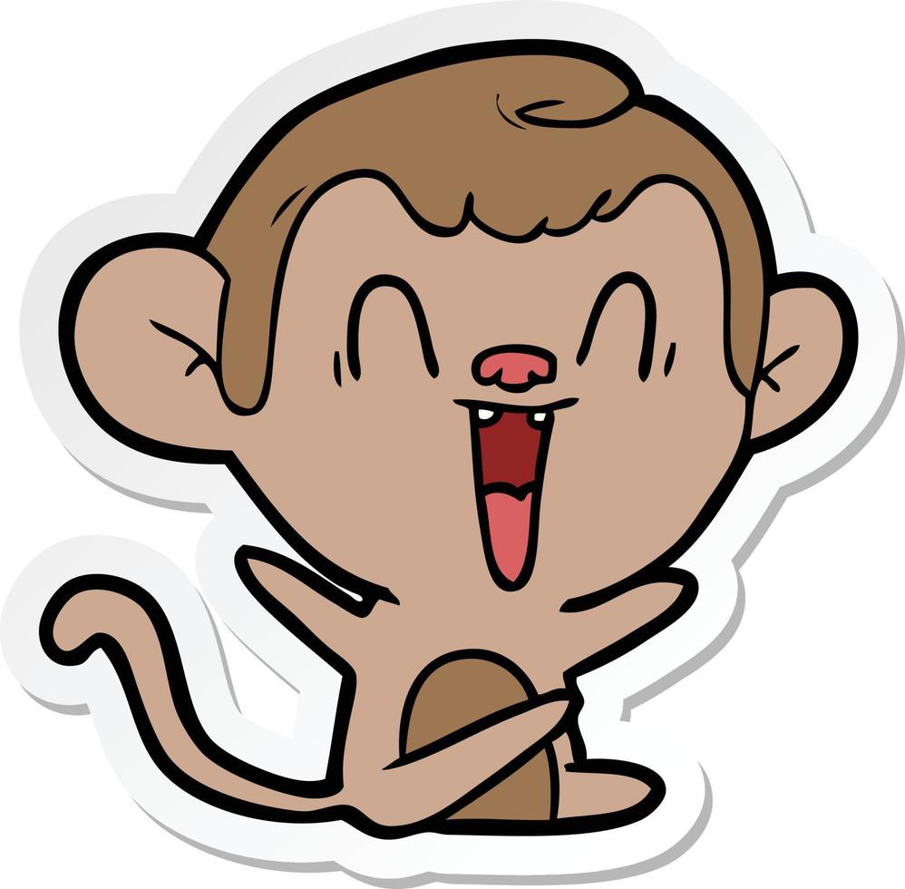 autocollant d'un singe riant de dessin animé vecteur