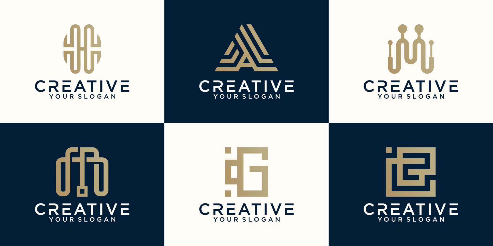 collection de logos de lettres avec styles de ligne et couleur dorée pour le conseil, initiales vecteur