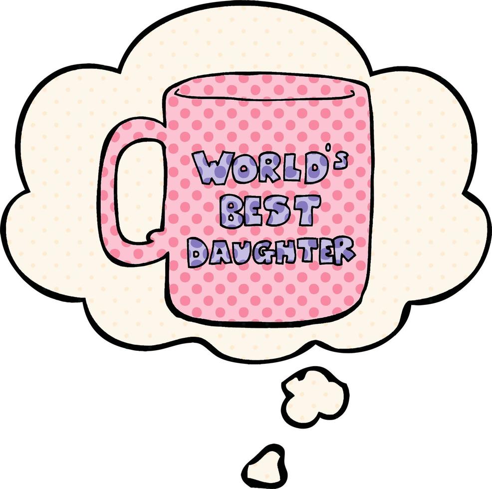 meilleure tasse fille du monde et bulle de pensée dans le style de la bande dessinée vecteur