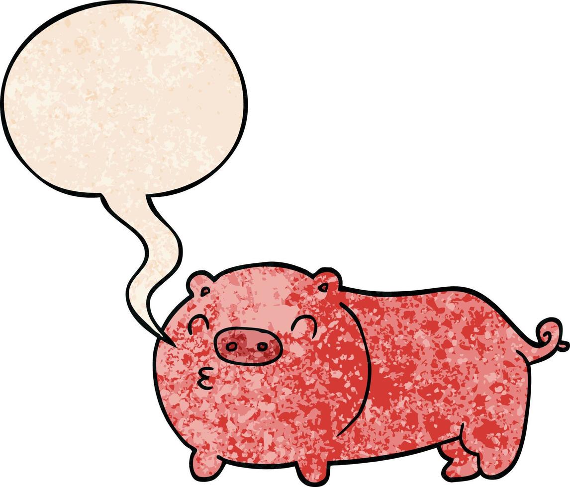 cochon de dessin animé et bulle de dialogue dans un style de texture rétro vecteur