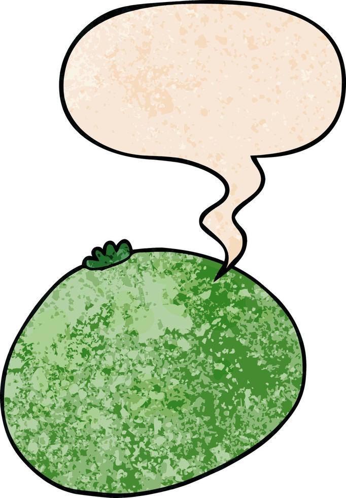 courge de dessin animé et bulle de dialogue dans un style de texture rétro vecteur