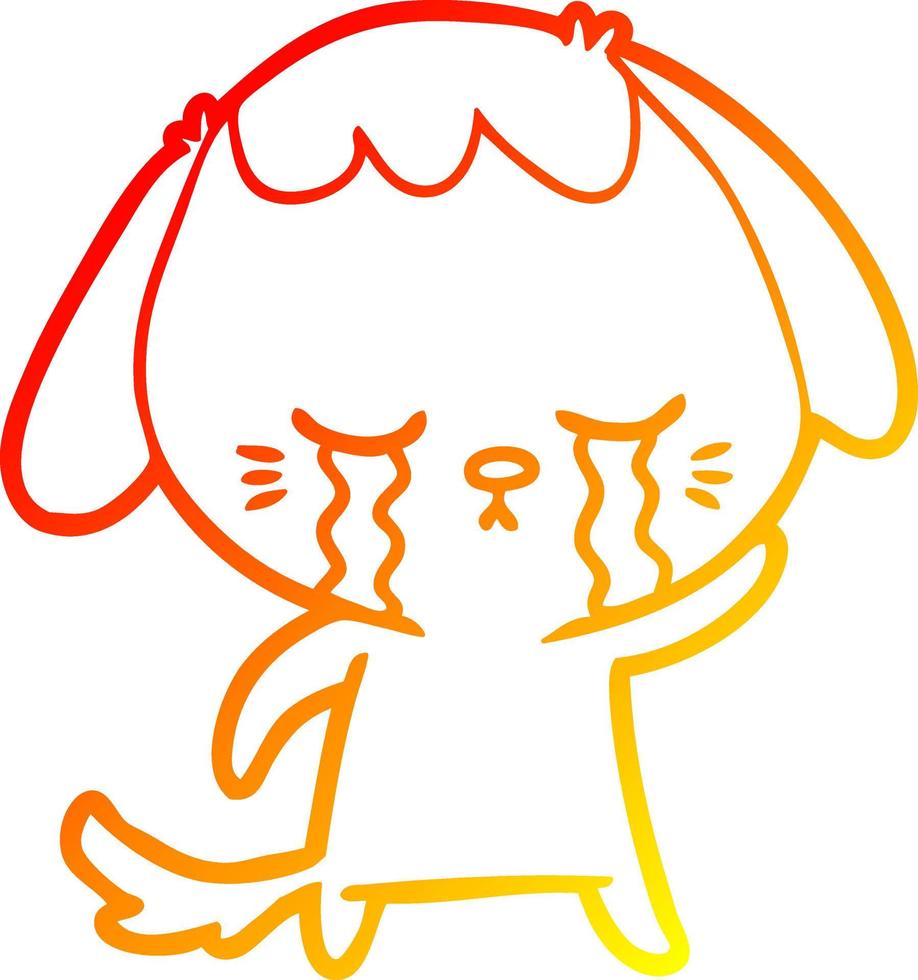 chaud gradient ligne dessin dessin animé chien qui pleure vecteur