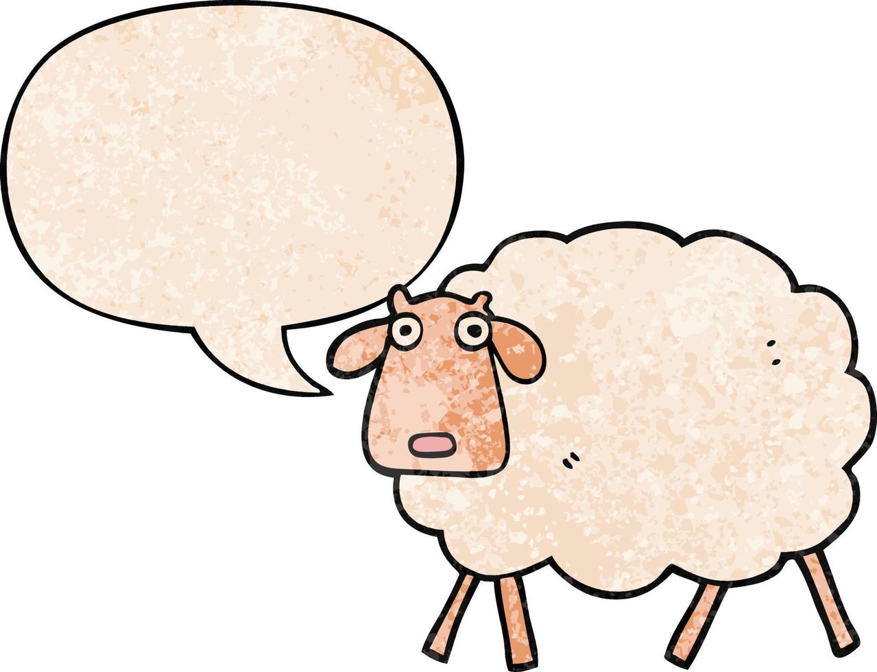 moutons de dessin animé et bulle de dialogue dans un style de texture rétro vecteur