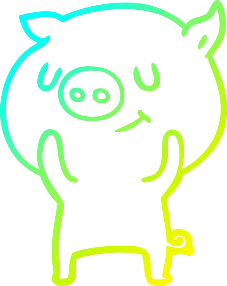 ligne de gradient froid dessinant un cochon de dessin animé heureux vecteur