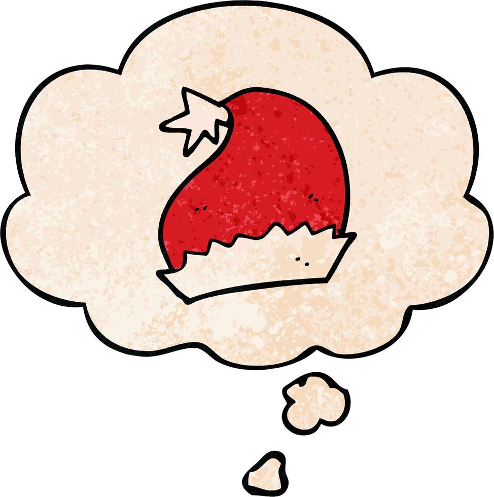 bonnet de noel dessin animé et bulle de pensée dans le style de motif de texture grunge vecteur