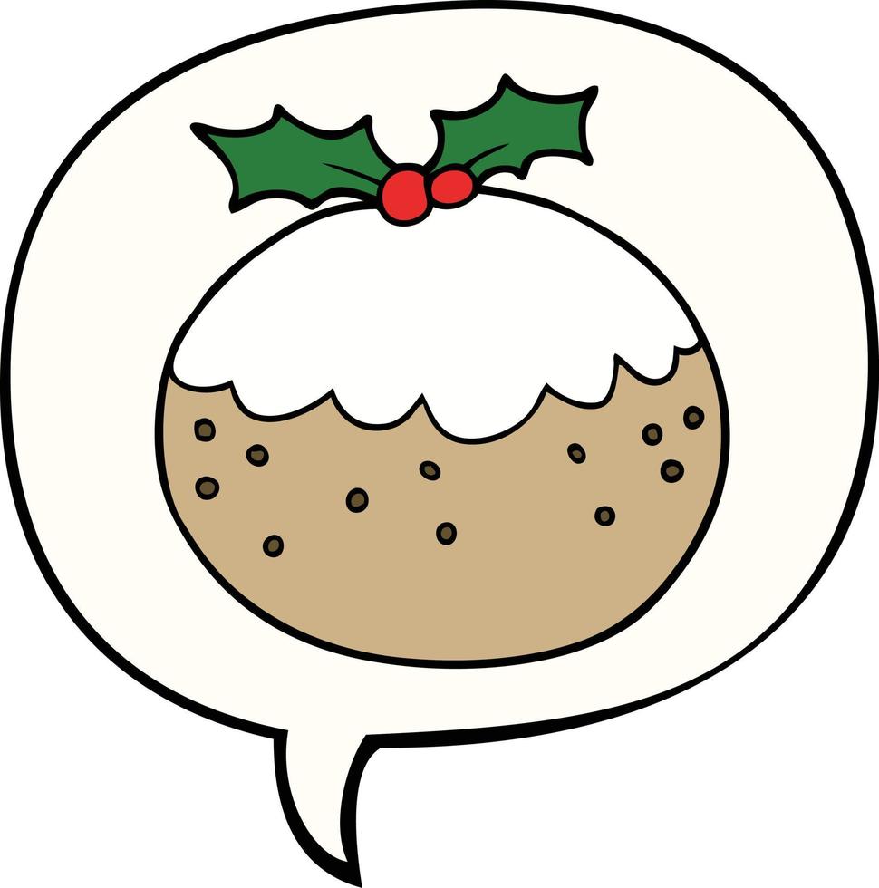 dessin animé pudding de noël et bulle de dialogue vecteur