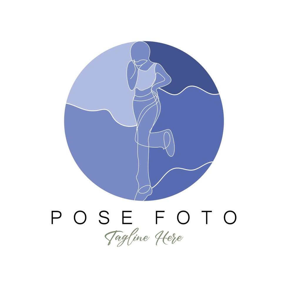 femme selfie pose création de logo, illustration vectorielle de style photo vecteur