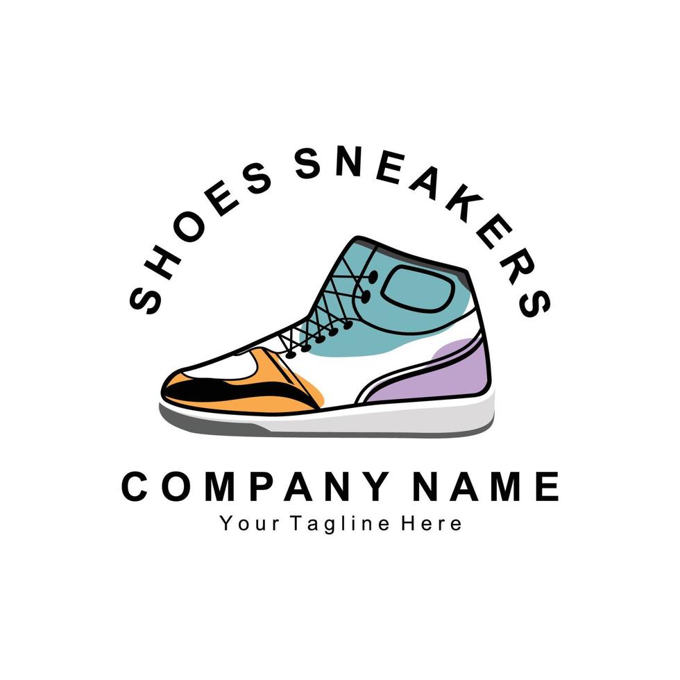 conception de logo de chaussure de baskets, illustration vectorielle de chaussures tendance pour les jeunes, concept funky simple vecteur