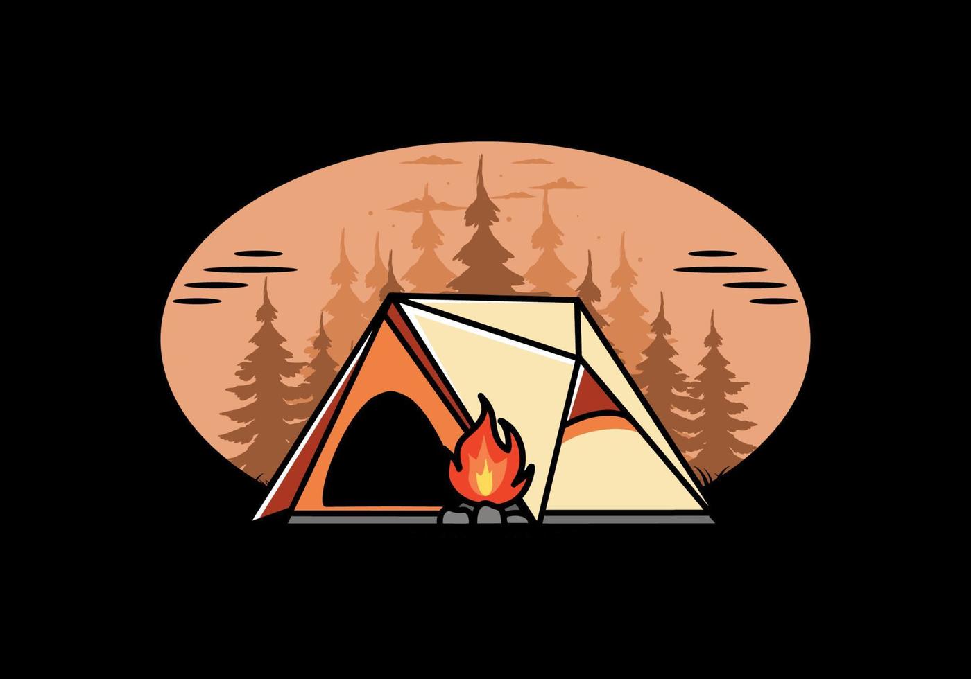tente de camping triangle et conception d'illustration de feu de joie vecteur