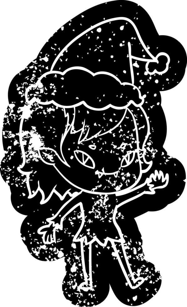 icône de dessin animé en détresse d'une fille vampire amicale portant un bonnet de noel vecteur