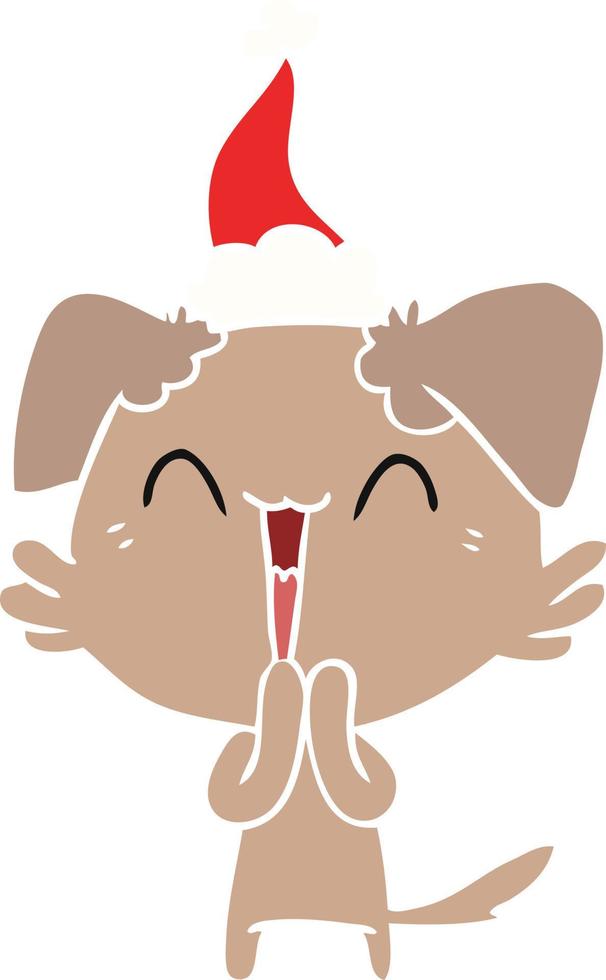 petit chien riant illustration couleur plate d'un bonnet de noel vecteur