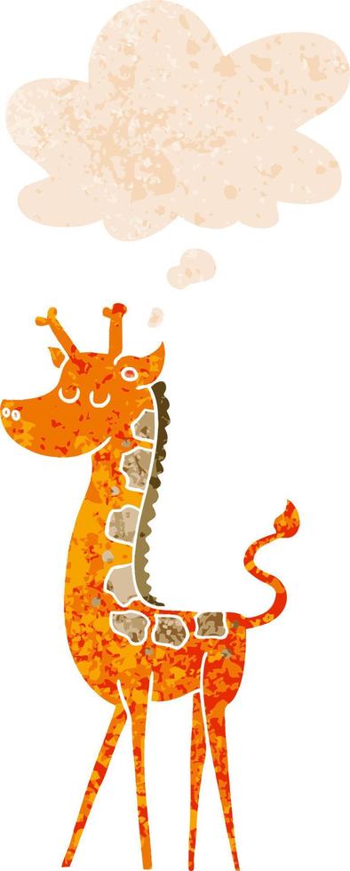 dessin animé girafe et bulle de pensée dans un style texturé rétro vecteur