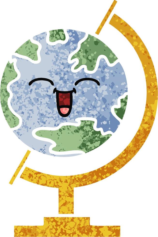 globe de dessin animé de style illustration rétro du monde vecteur