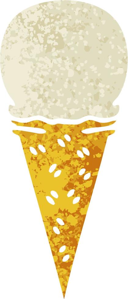 cornet de crème glacée à la vanille de dessin animé de style rétro excentrique vecteur